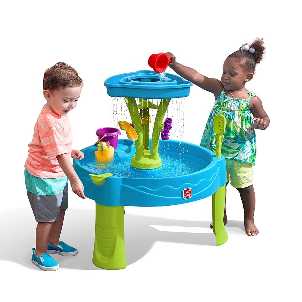 Summer Showers Splash Tower Water Table for Kids, Outdoor Kids Water Sensory Table, Ages 1.5+ Years Old, 8 Piece Water Toy Accessories, Blue & Green
