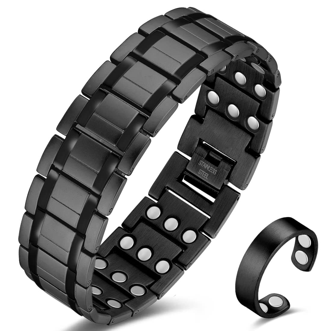 Magnetic Bracelet Men Ultra Strength Magnet Titanium Steel Three Row with Adjustable Tool & Present Box