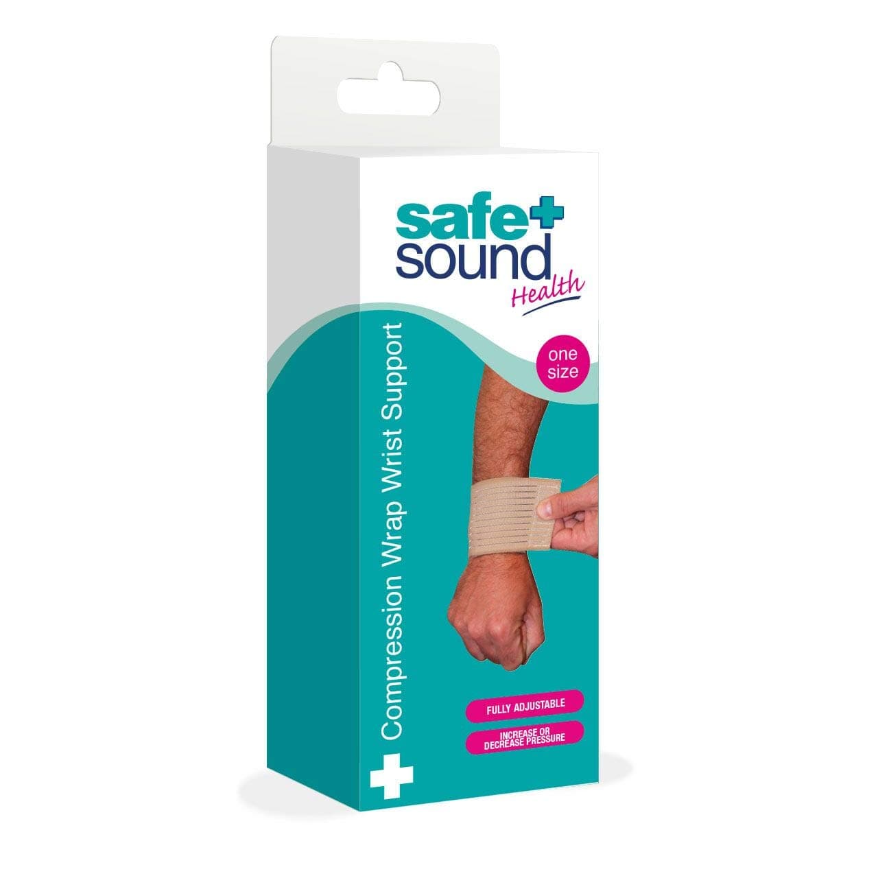 Safe + Sound Fully Adjustable Compression Wrap Wrist Support for Sprains and Strains, Joints and Muscles. One Size Fits All