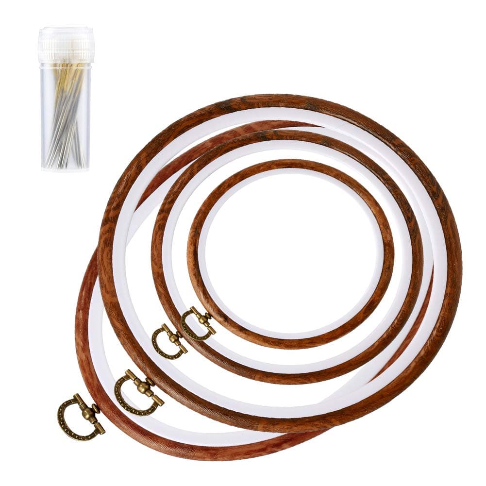 4 Pack Embroidery Kit, Oval Embroidery Hoops Imitated Wood Embroidery Hoop Frame Circle and Oval Cross Stitch Supplies with Large Eye Sewing Needles for Sewing and Wall Hanging