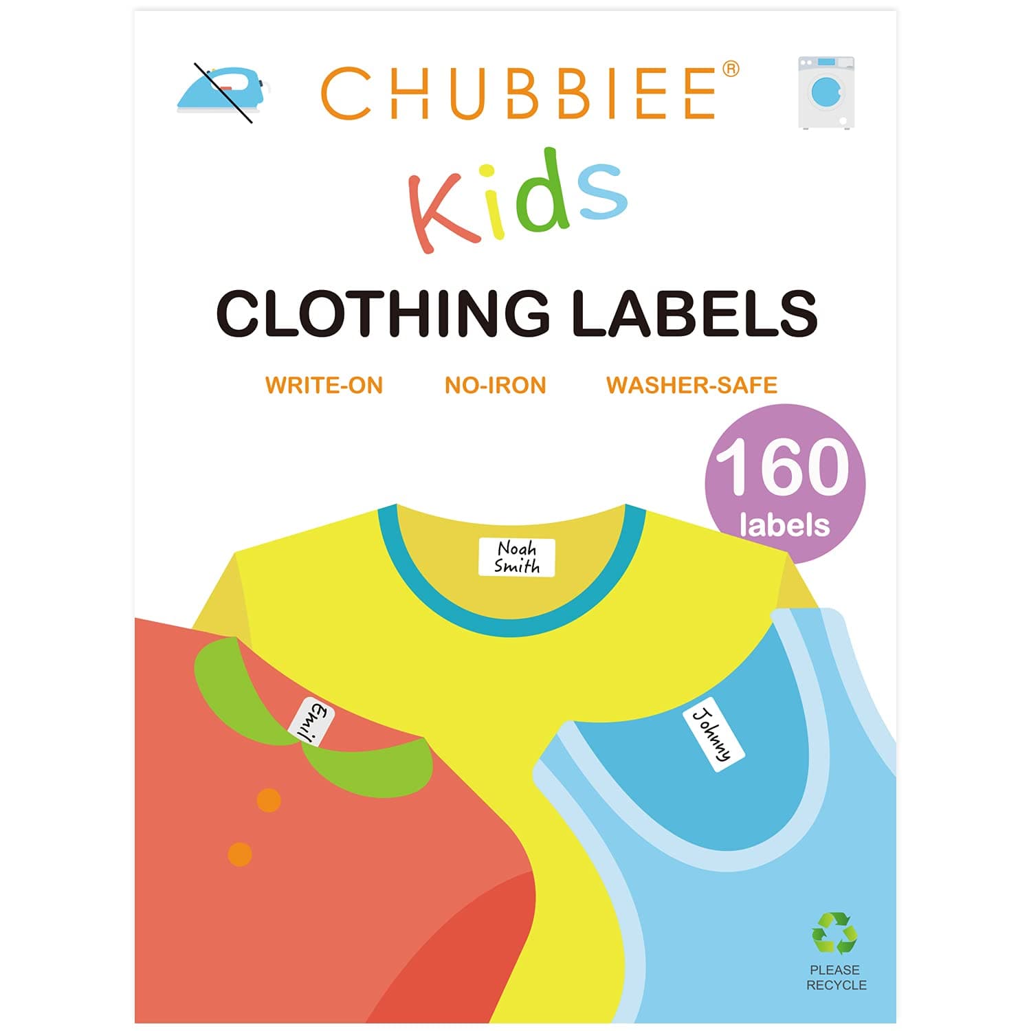 No-Iron Kids Clothing Labels, Stick-On Fabric Labels for Daycare, Washer & Dryer Safe, Pack of 160