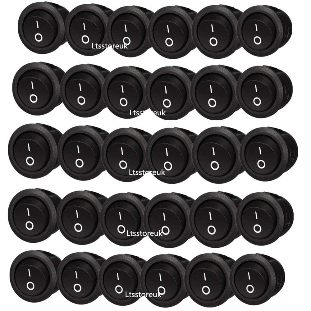 25Pcs On/Off Rocker Switch with 25Pcs Waterproof Caps, Lsgoodcare 2 Position Mini Boat Switch Round 10A/125V, 2 Pin 6A/250V SPST Press Button Toggle Switch Black for Car Auto Household Appliances
