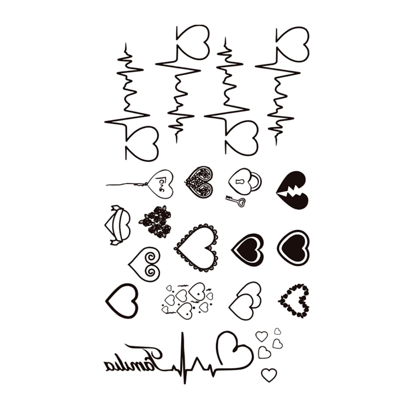 MapofBeauty 2 pcs Black Heartbeat Prints Temporary Waterproof Tattoo Sticker