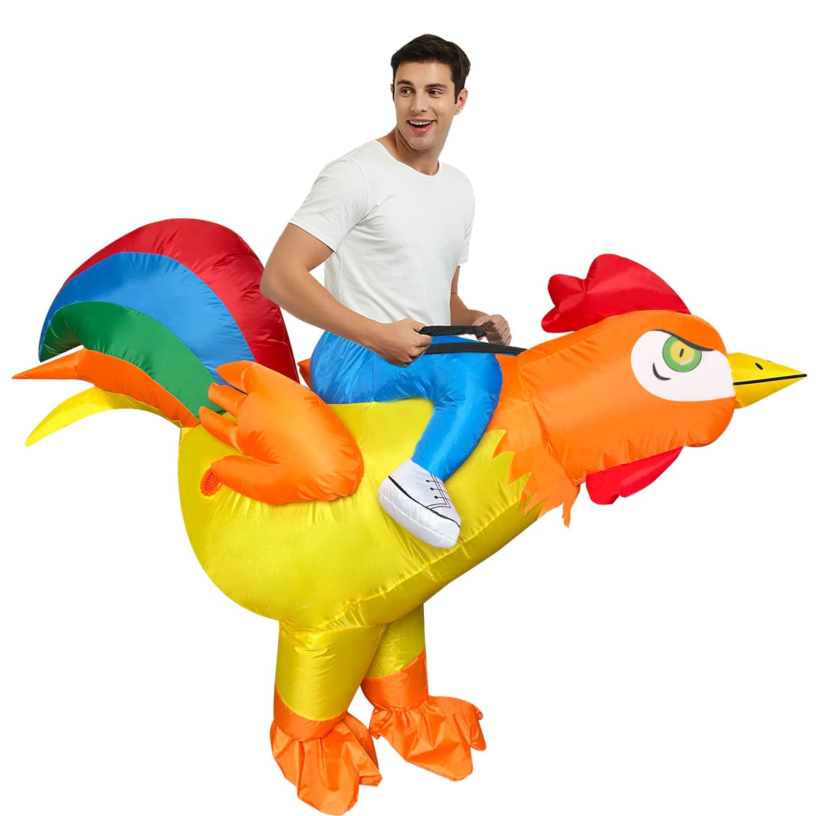 Inflatable Chicken Costume for Adult Ride On Chicken Costume Funny Halloween Costumes For Men Women Rooster Blow up Costumes