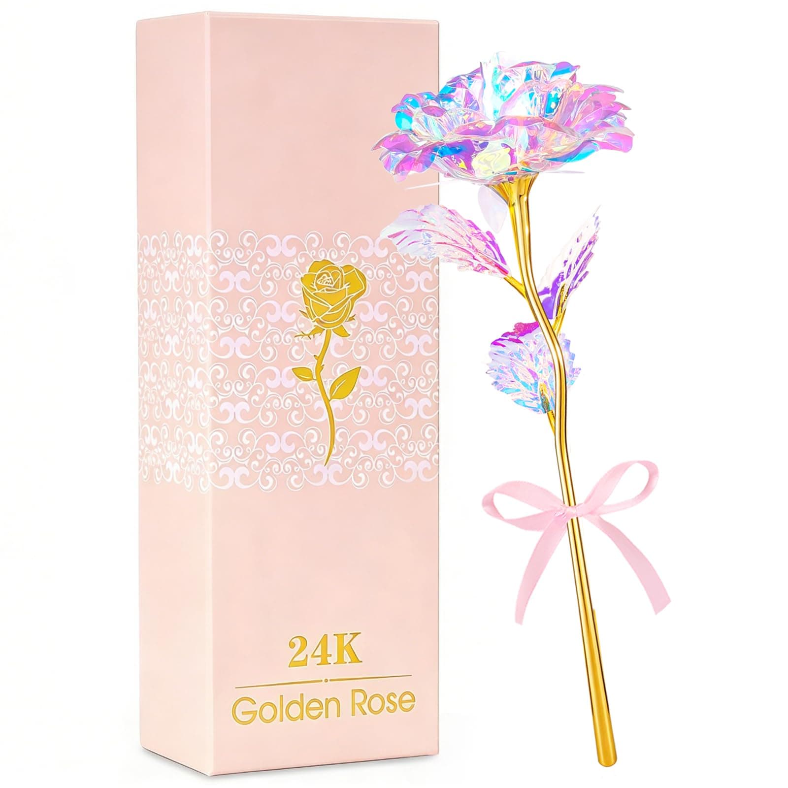 Christmas Rose Gifts for Women Galaxy Rose Enchanted Crystal Flower Gift Colorful Rainbow Rose Gifts Present Ideas Christmas Birthday Gifts for Mom Grandma Wife Sister Friends