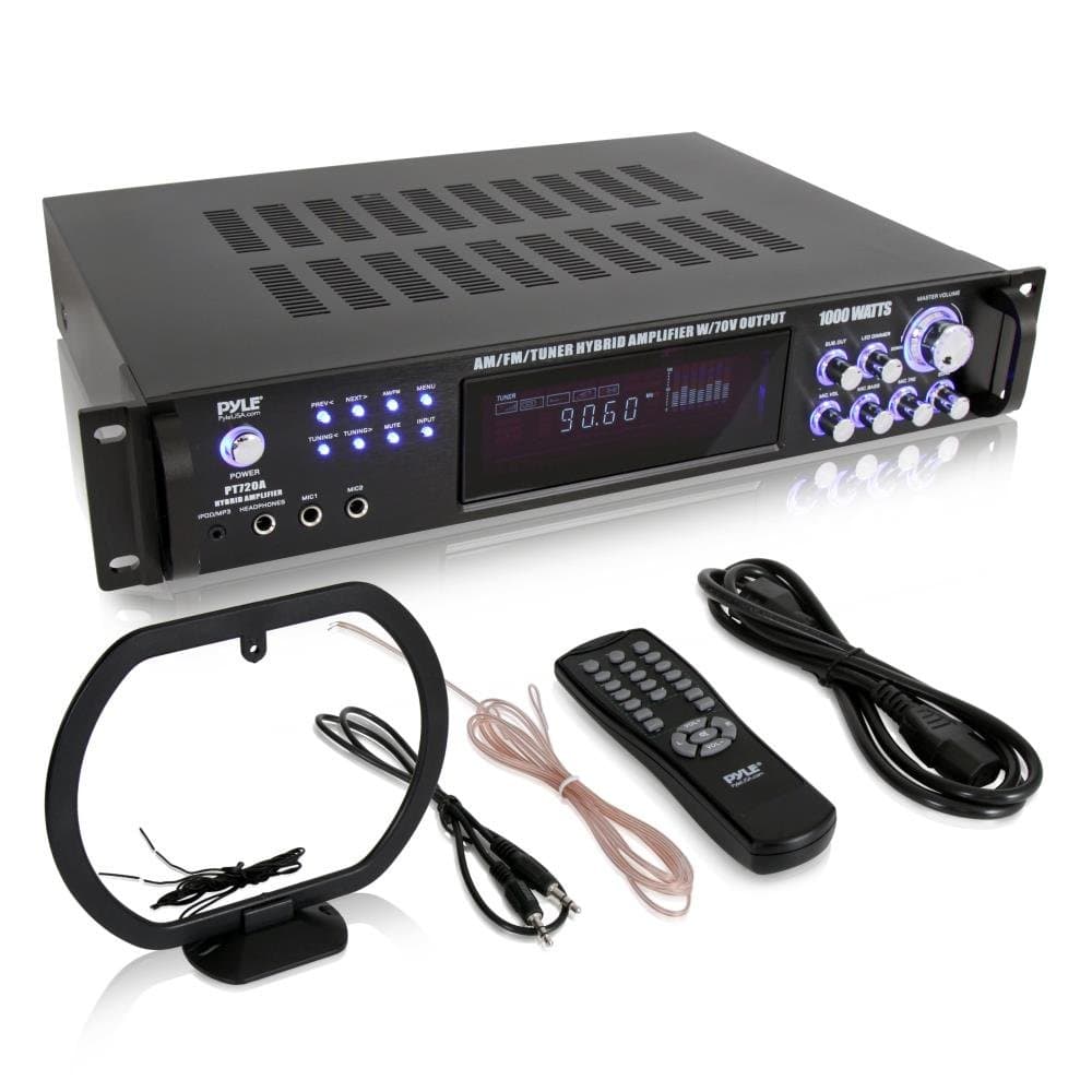 Sound Around Pyle Home PT720A 1000-Watt AM/FM/Tuner Hybrid Amplifier with 70-Volt Output, Built-In Auto Mute Function And Music On Hold Output