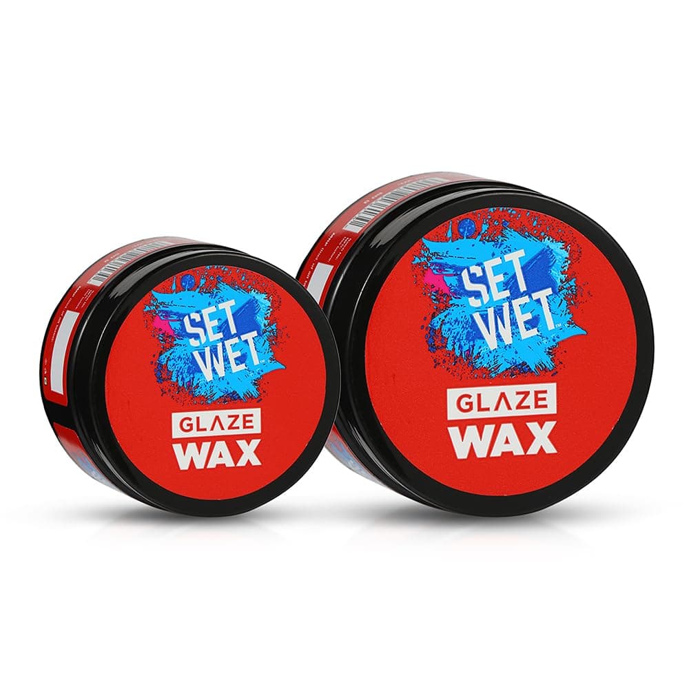 Set Wet Hair Wax For Men - Glaze Wax, 60g + 25g | Healthy Shine, Strong Hold, Restylable Anytime, Easy Wash off | No Paraben, No Sulphate, No Alcohol