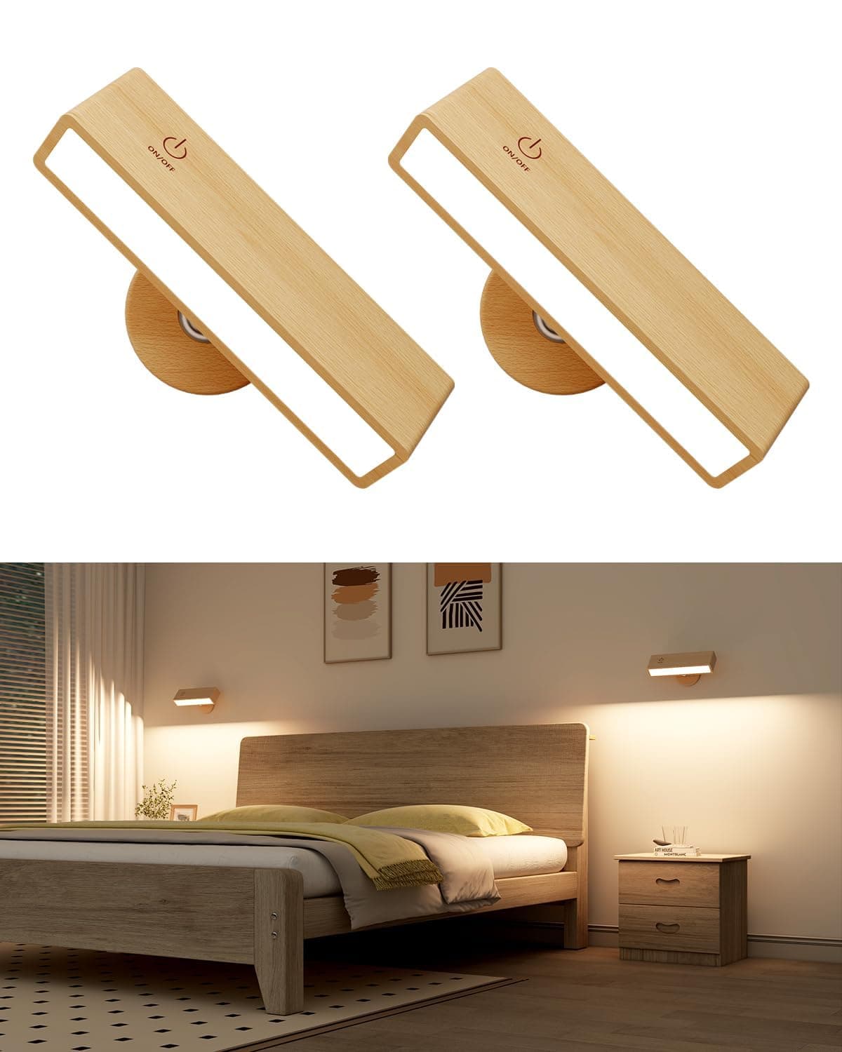 Battery Operated Wall Sconces,Magnetic Wall Lights Indoor with 50 LED,Touch Control Dim 360°Rotation,4000mAh Rechargeable Wireless Wall Lamp for Bedroom,Living Room(2 Pack)