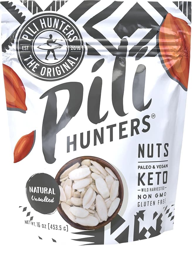 Pili HuntersWild Sprouted Pili Nuts, Natural Unsalted Plain (1 lb Bag) Keto/Paleo/Vegan Snacks, Low Carb Energy, Gluten Free, No Sugar Added, Superfood, The Original