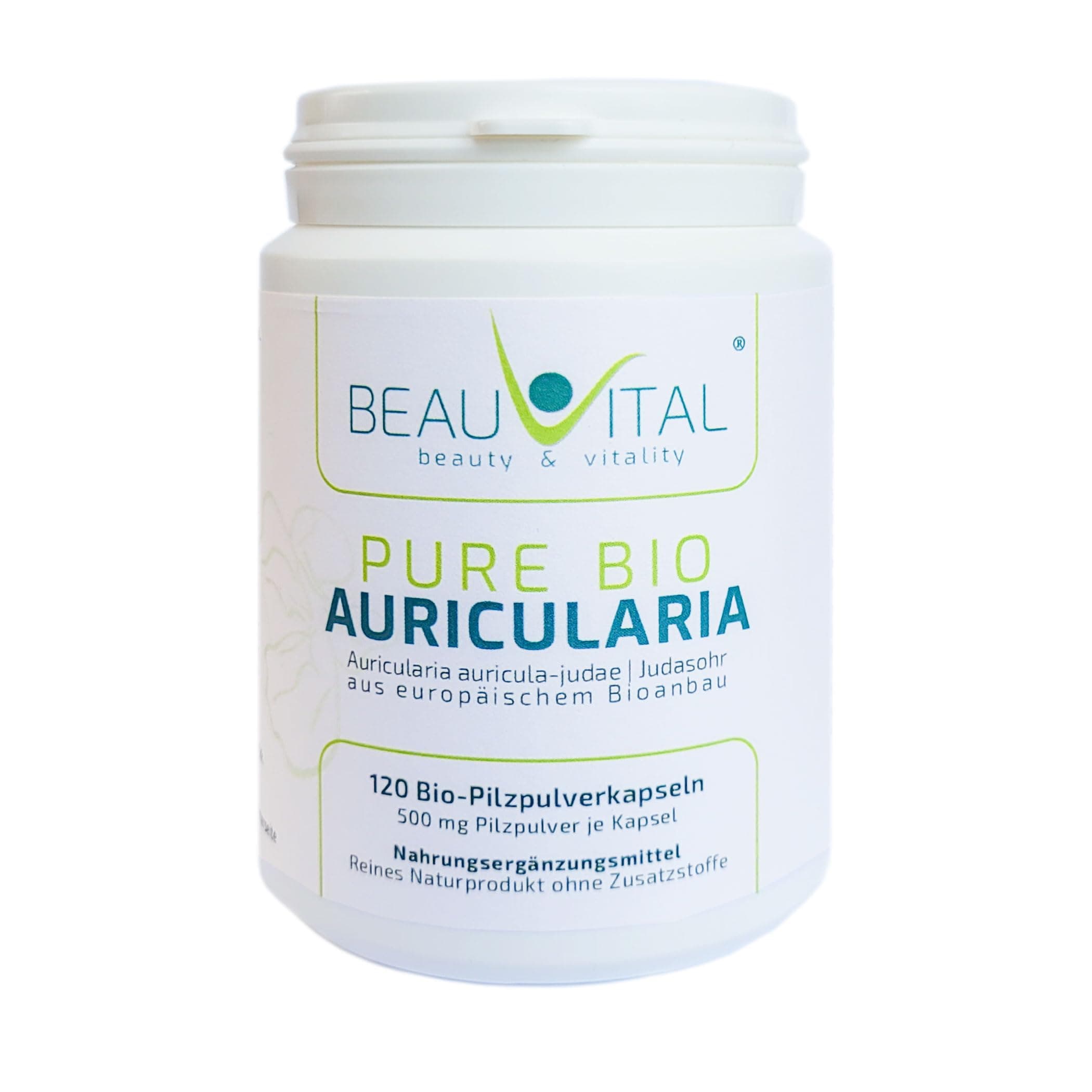 Pure Organic Auricularia Capsules 120 Pieces Each 500 mg Judas Ear Powder from EU Organic Agriculture, Vegan, No Artificial Additives