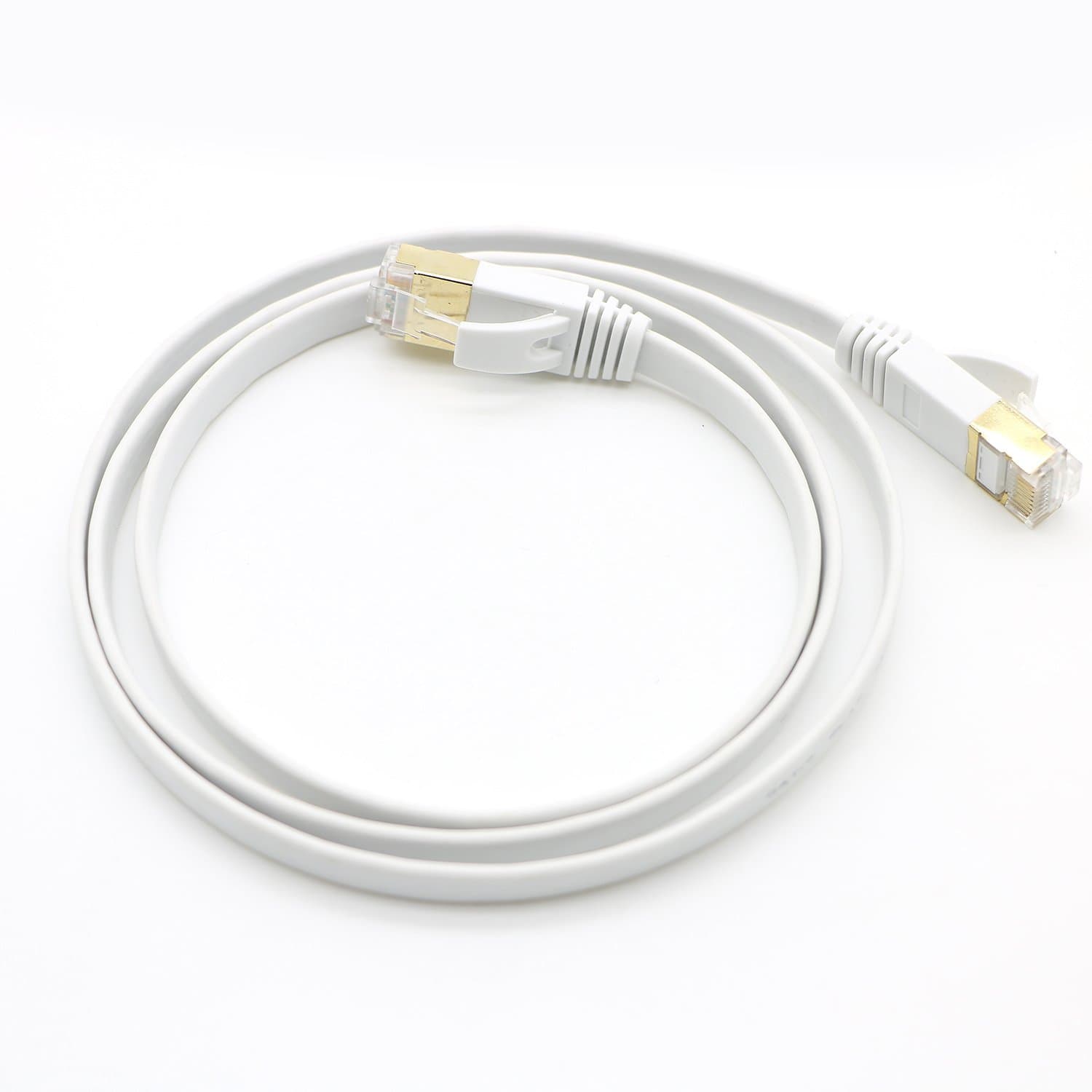 Jevit Cat7 Ethernet Cable Flat Network Patch Cord RJ45 Connectors White (3FT/1M)