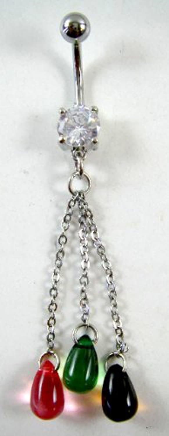 Colorful Luminescent Droplets Silver Tone Belly Button Navel Ring Bar