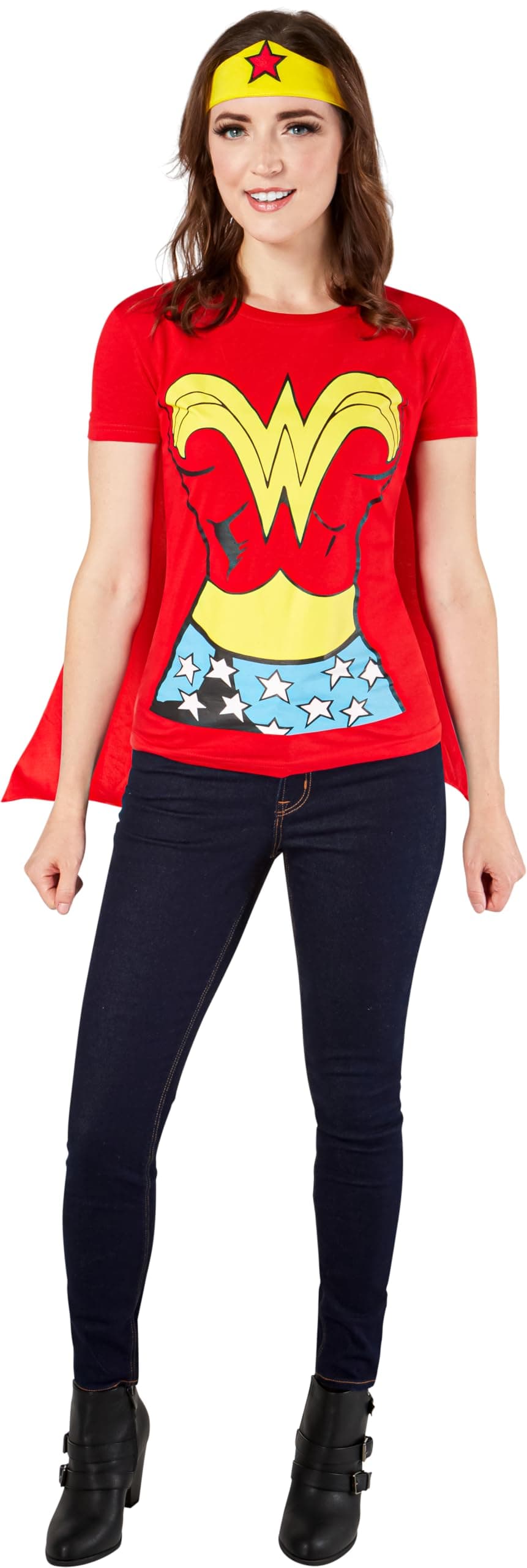 Rubies Women's DC Comics Wonder Woman T-Shirt with Cape and Headband