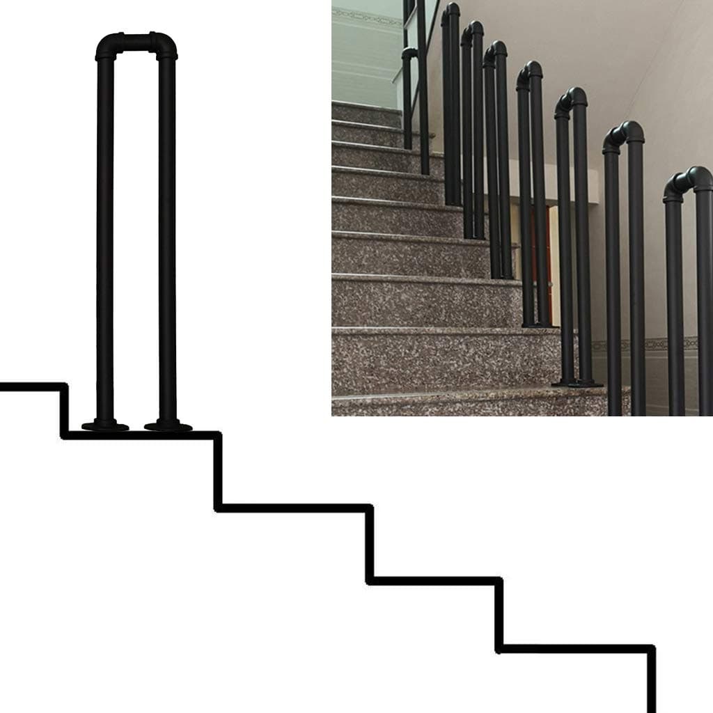 Handrail Arch Fits 1 Step Matte Black Stair Rail Wrought Iron Decking Railings with Installation Kit for Outdoor Steps Banister Support