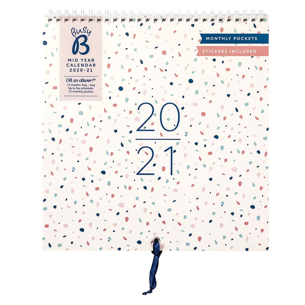 Busy B Mid-Year Family Calendar August 2020 - August 2021 – Month-to-View Academic Home Planner with 6 Columns, Monthly Pockets and Stickers