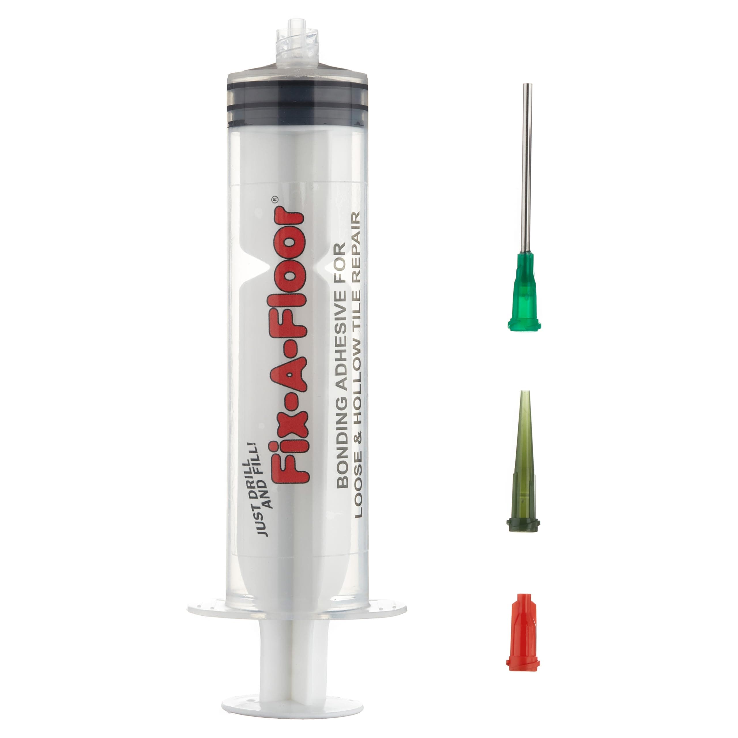 Fix-A-Floor 60ml Syringe Adhesive Applicator Kit with flat stainless steel needle, Plastic applicator & Sealing Cap – Ideal for areas with Thin grout-lines (Syringe Only)