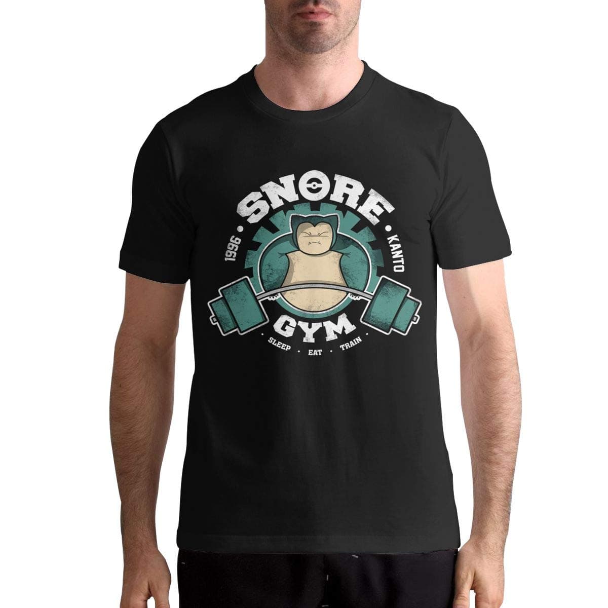 ThomLarryCA Snorlax Gym Classic Leisure Cotton T Shirts for Men Black