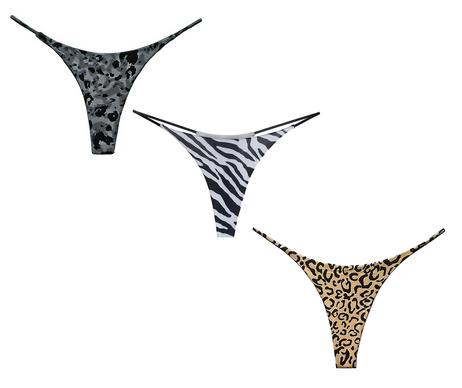 Leopard Print Thongs for Women Seamless G String Underwear Cotton Thongs Breathable Low Rise Thongs Panties L