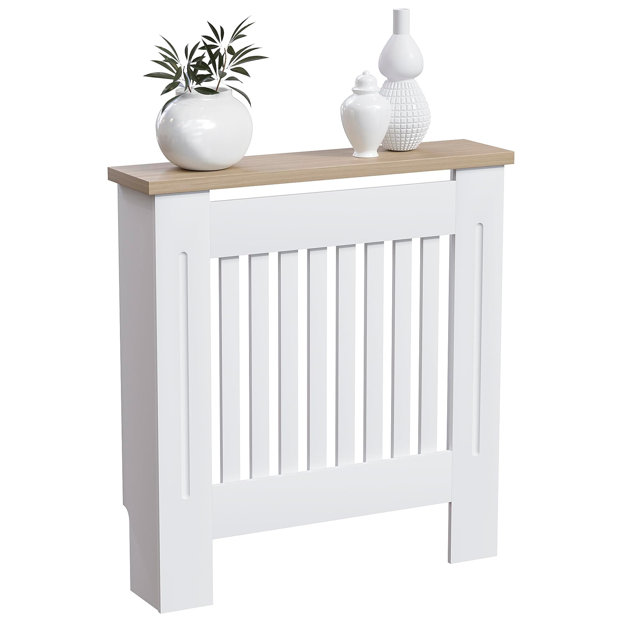 Vida Designs Arlington Radiator Cover White Modern Painted MDF Cabinet, Slats, Grill, Wood Top Shelf, Small (H: 83.3 / W: 78 / D: 19 cm)