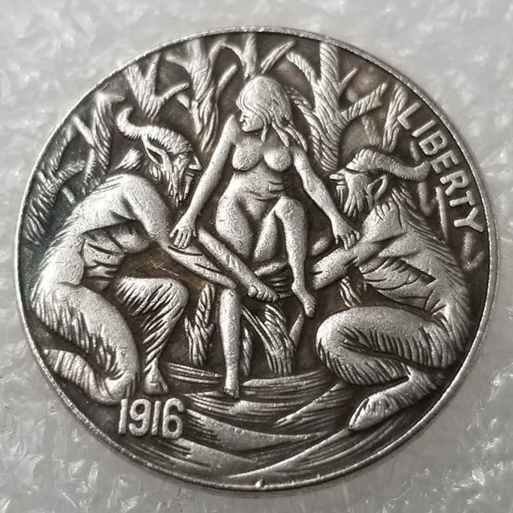 1916 Morgan Coins - Five-Cents Hobo Nickel Coin -Uncirculated Old Coin-USA Old Morgan Commemorative Gift Coin-It‘’s Handmade Crafts Love it
