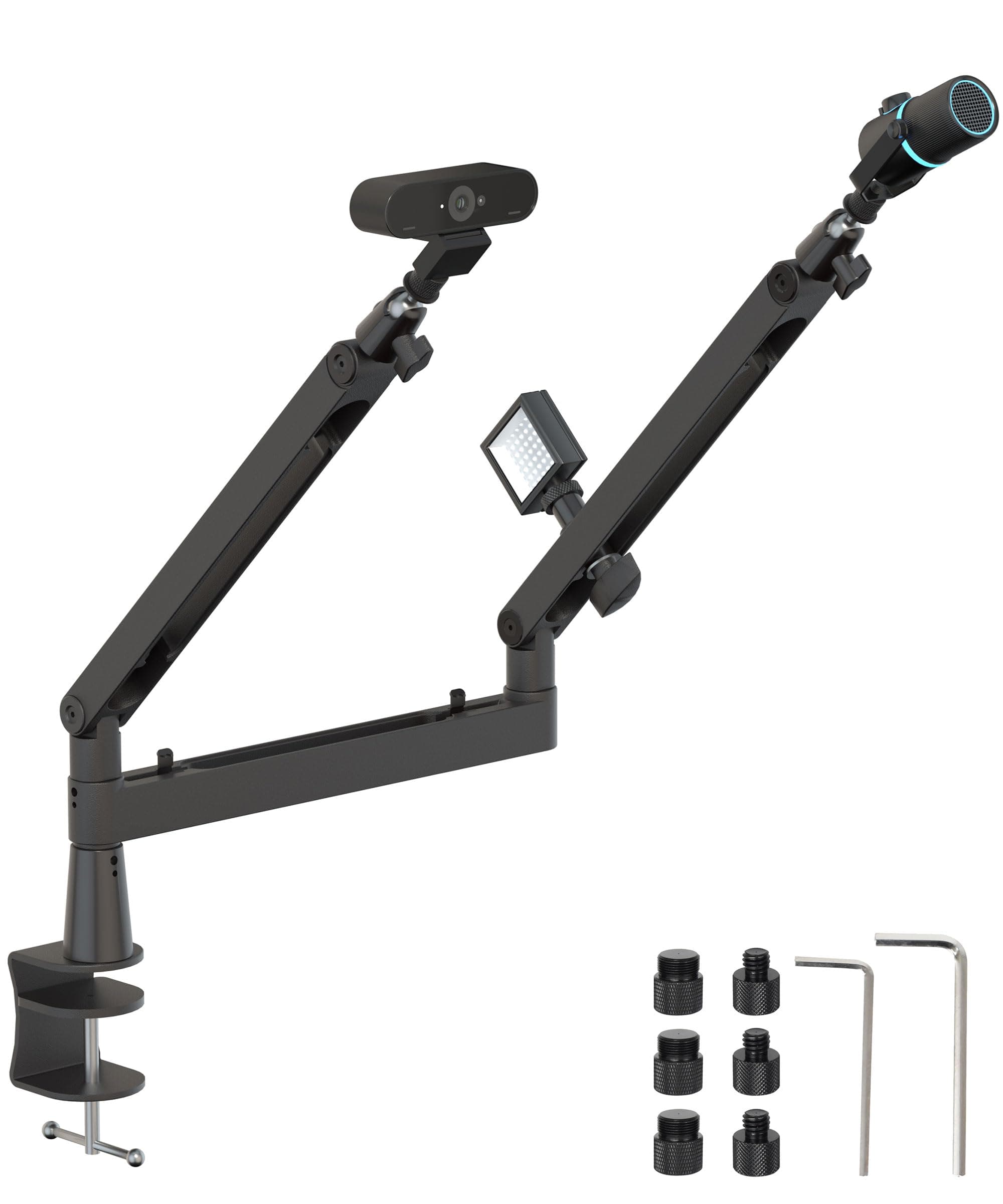 ULTRARM Low Profile Mic Arm 3-in-1 Boom Arm Microphone Desk Stand with Extension Arm, Webcam Adapter, Clamp Mount, Cable Management, Screw Adapter - Perfect for Podcast, Streaming, Black, BA001
