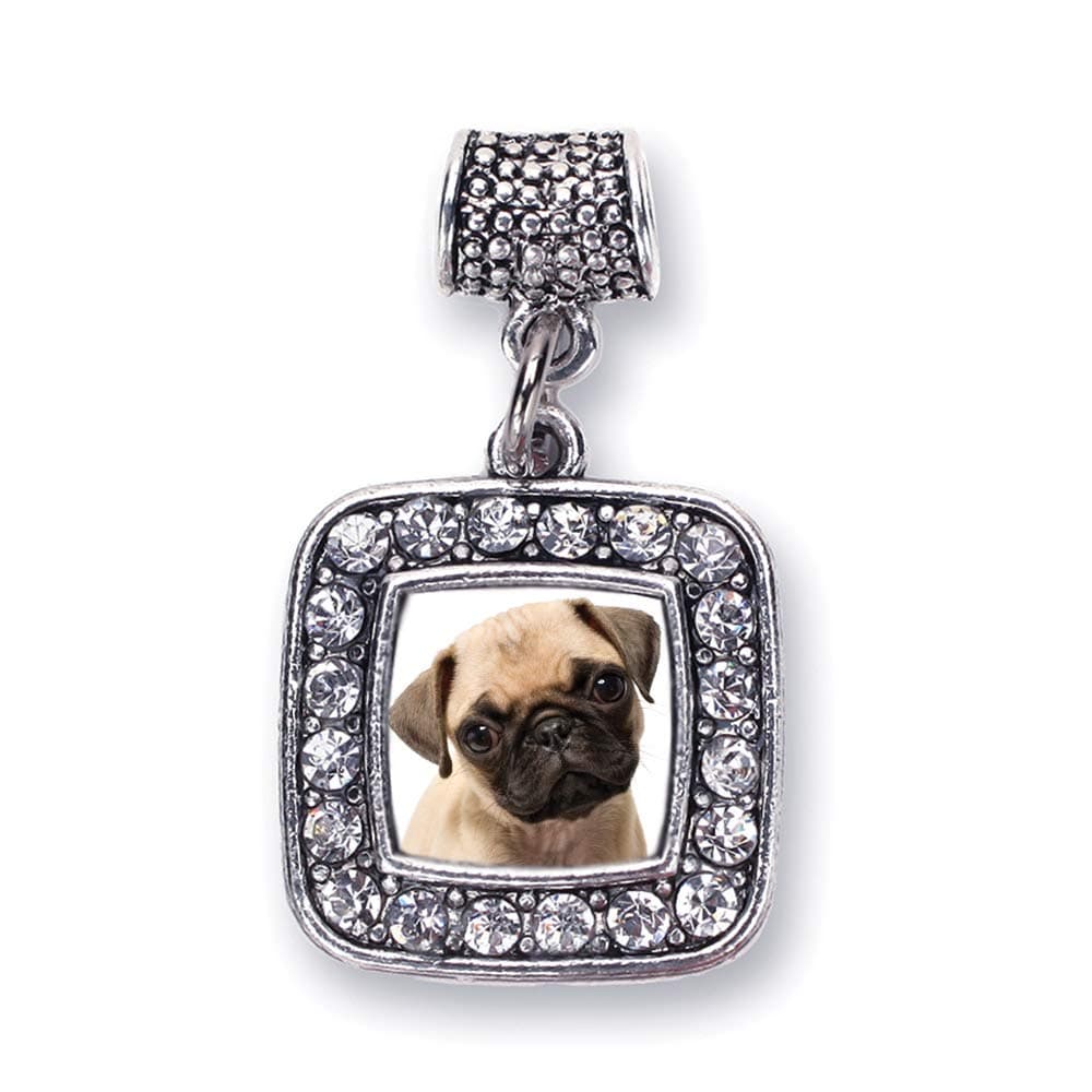 Inspired SilverSilver Square Charm for Bracelet with Cubic Zirconia Jewelry