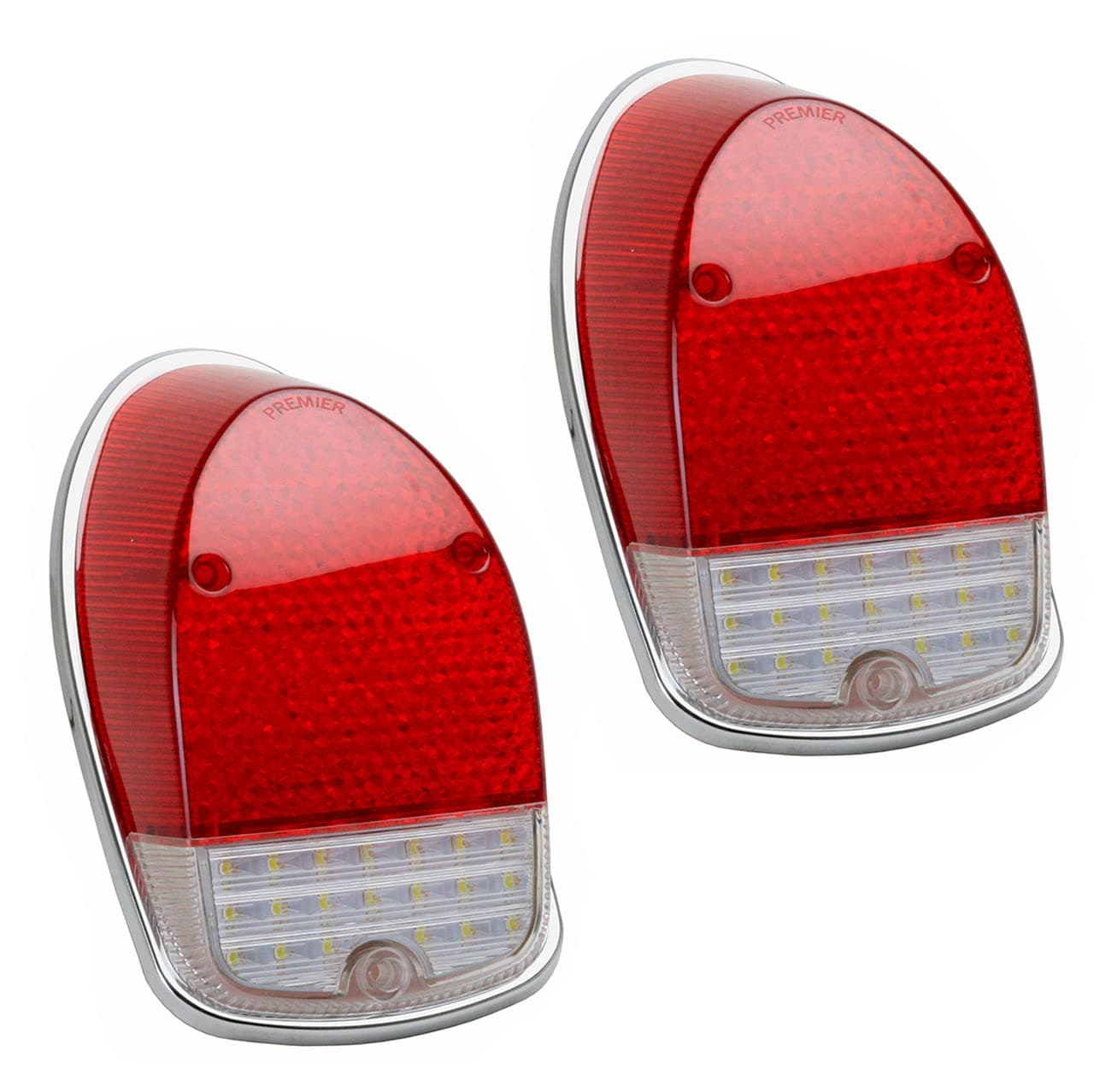 Moore PartsLED Tail Light Lens, Red With Clear Reverse. Compatible With Vw Bug 1968-1970, Left & Right - Pair
