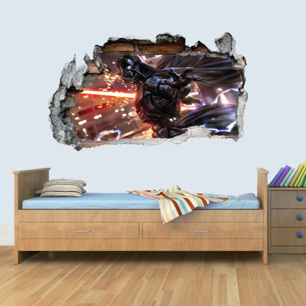 L Vinyl Wall Smashed 3D Art Stickers of Illustrated Darth Vader Poster Bedroom Boys Girls