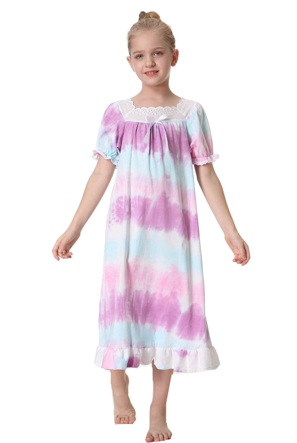 PUFSUNJJ Lovely Girls Princess Nightgown Soft Cotton Sleepwear Kids 3-12 Years