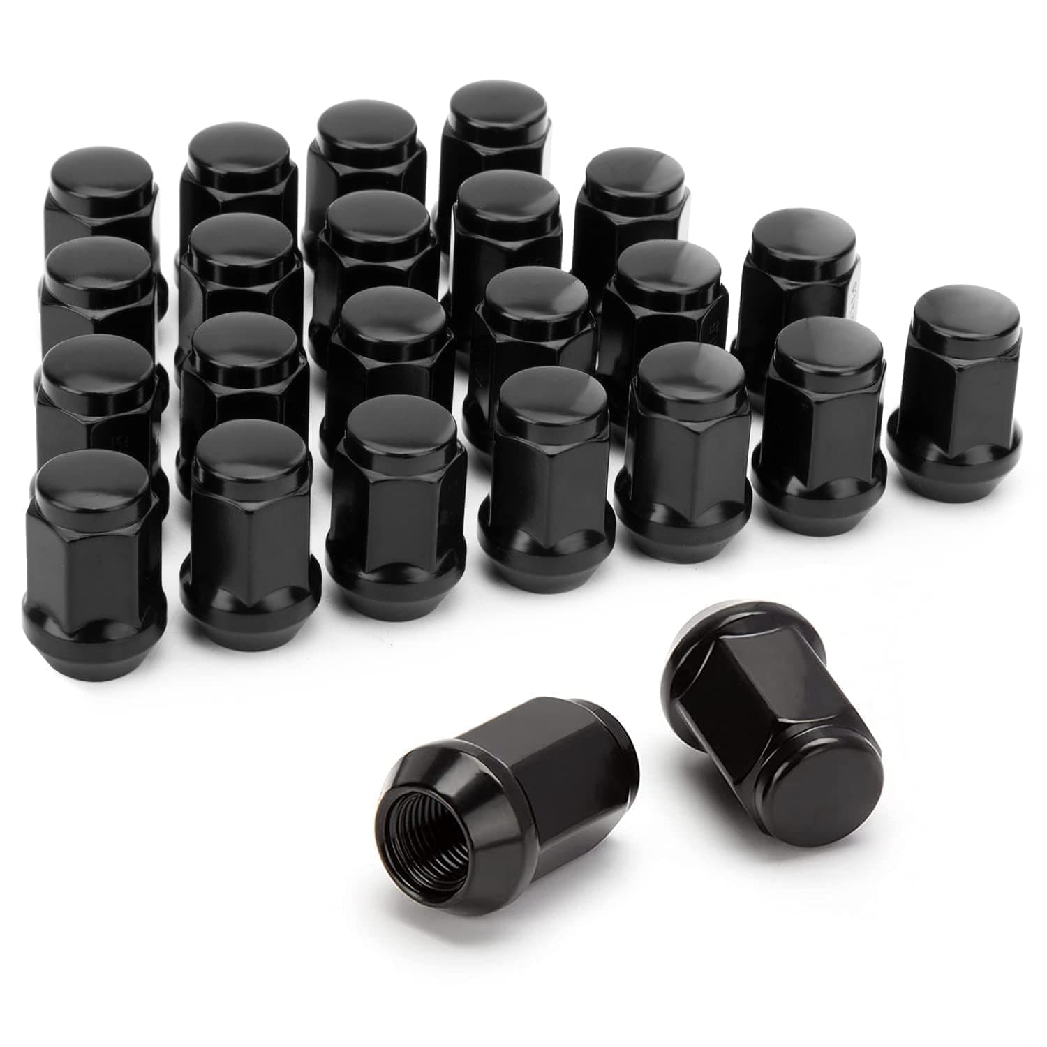 Dynofit M12x1.5 Wheel Lug Nuts Compatible with Ford Focus Fusion Escape 2006-2019, 24pcs 12mmx1.5 Black Wheel Nuts Fit Aftermarket AL Rims,1.38" Height 19mm Hex 60 Degree Closed End Tuner Nut