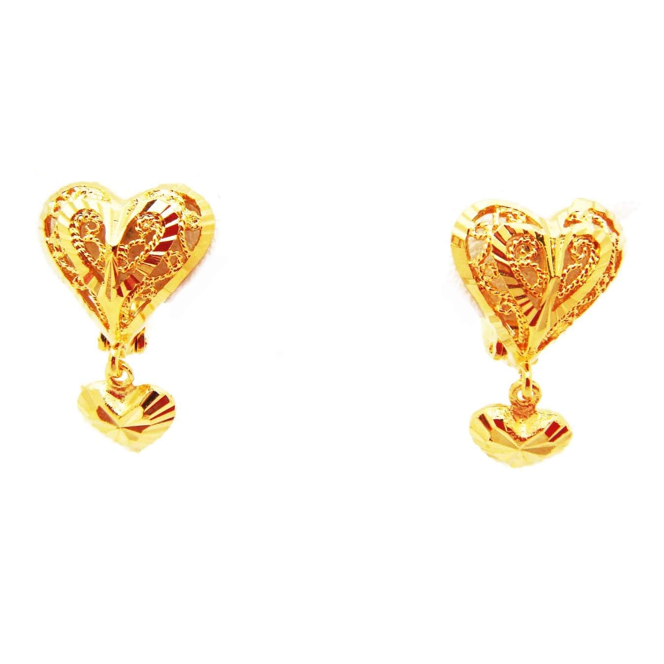 Heart 18k 22k 24k Thai Baht Yellow Gold Plated Filled Earrings Jewelry Women Girl
