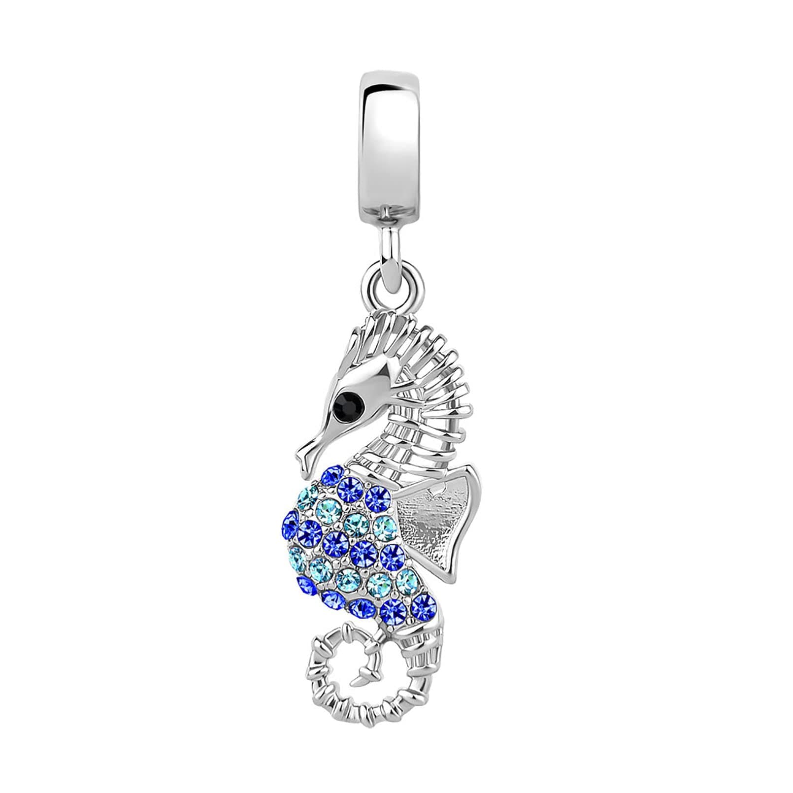 Blue CZ Seahorse Hippocampus Charm Compatible with Pandora Moments Bracelets Sea Fish Ocean Animal Mermaid for Women Girls