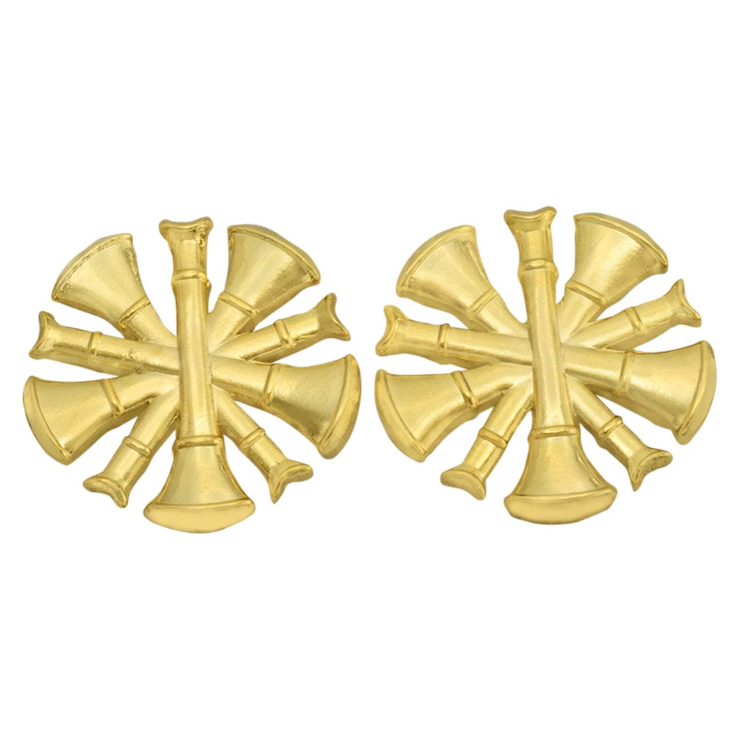 Smith & Warren Five crossed Fire Chief Bugles Collar Brass Rank Insignia Gold Finish Fire Uniform Pin