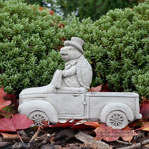 ONEFOLD Stone Beatrix Potter’s Mr Alderman Ptolemy Tortoise Ornament Outdoor Garden Sculpture Pillar Caps Flower Planter