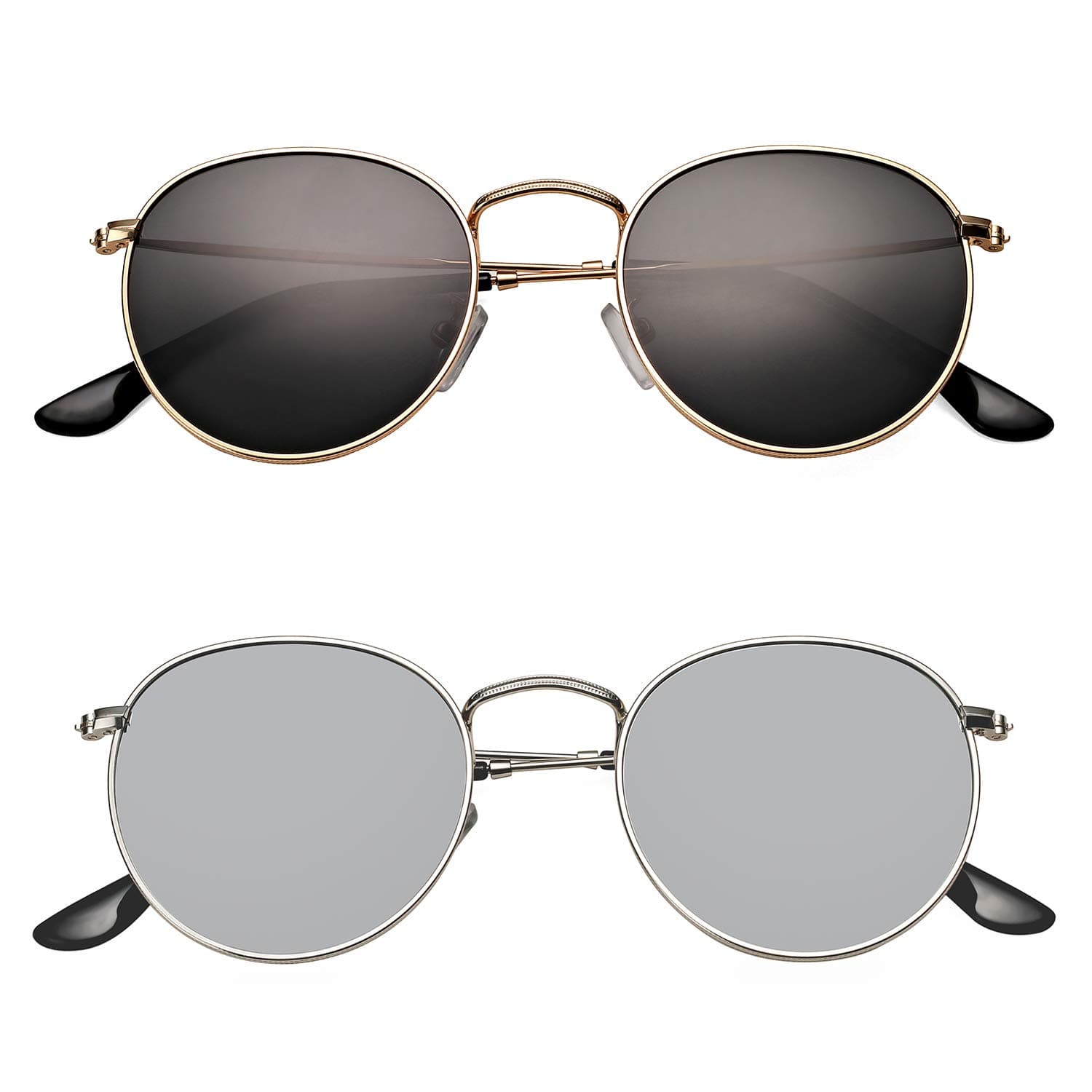 PROUDDEMON Small Round Polarized Sunglasses for Women, UV400 Protection Mirrored Lens Sun Glasses Metal Frame