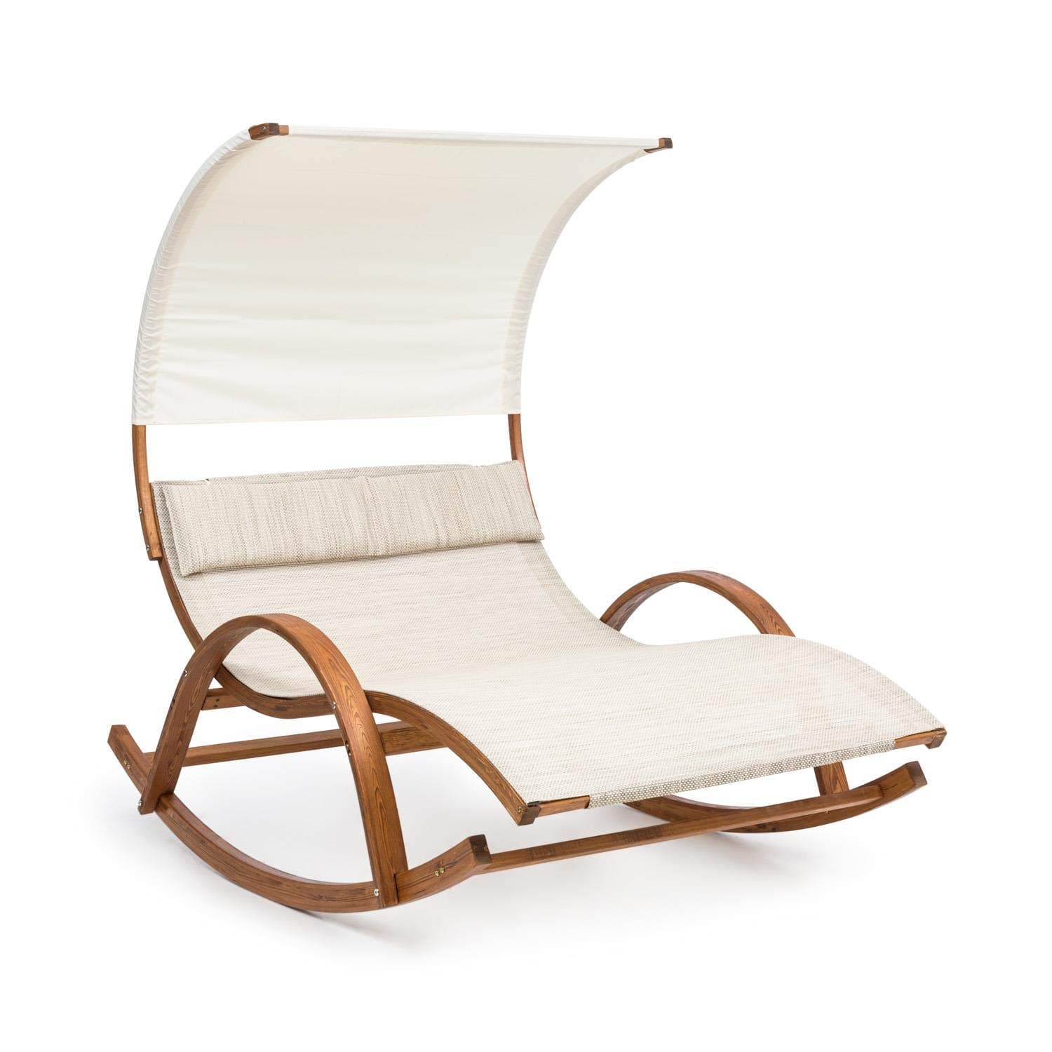 blumfeldt Mauritius Swing Lounger w/Roof - Garden Lounger, ComfortMesh, 180 kg, Weatherproof, Waveform, Rocking, UV/Sun Protection, Pine, Cream