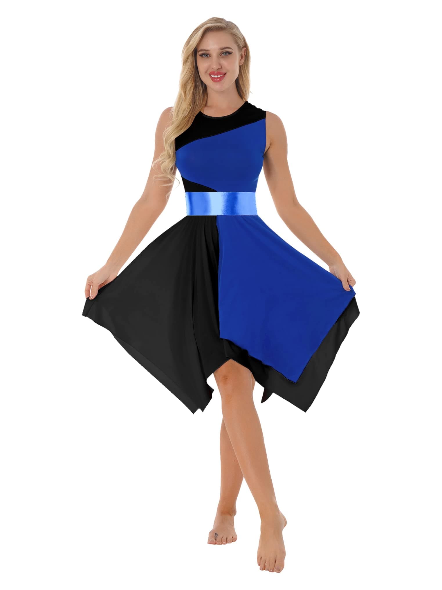 Yeahdor Womens Asymmetrical Liturgical Praise Dance Dress Sleeveless Color Block Worship Costume
