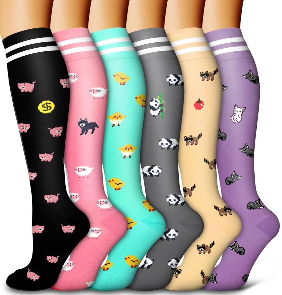 Bluemaple 6 Pack Copper Compression Socks for Women and Men Circulation-Best Support for Medical, Running,Nursing,Athletic