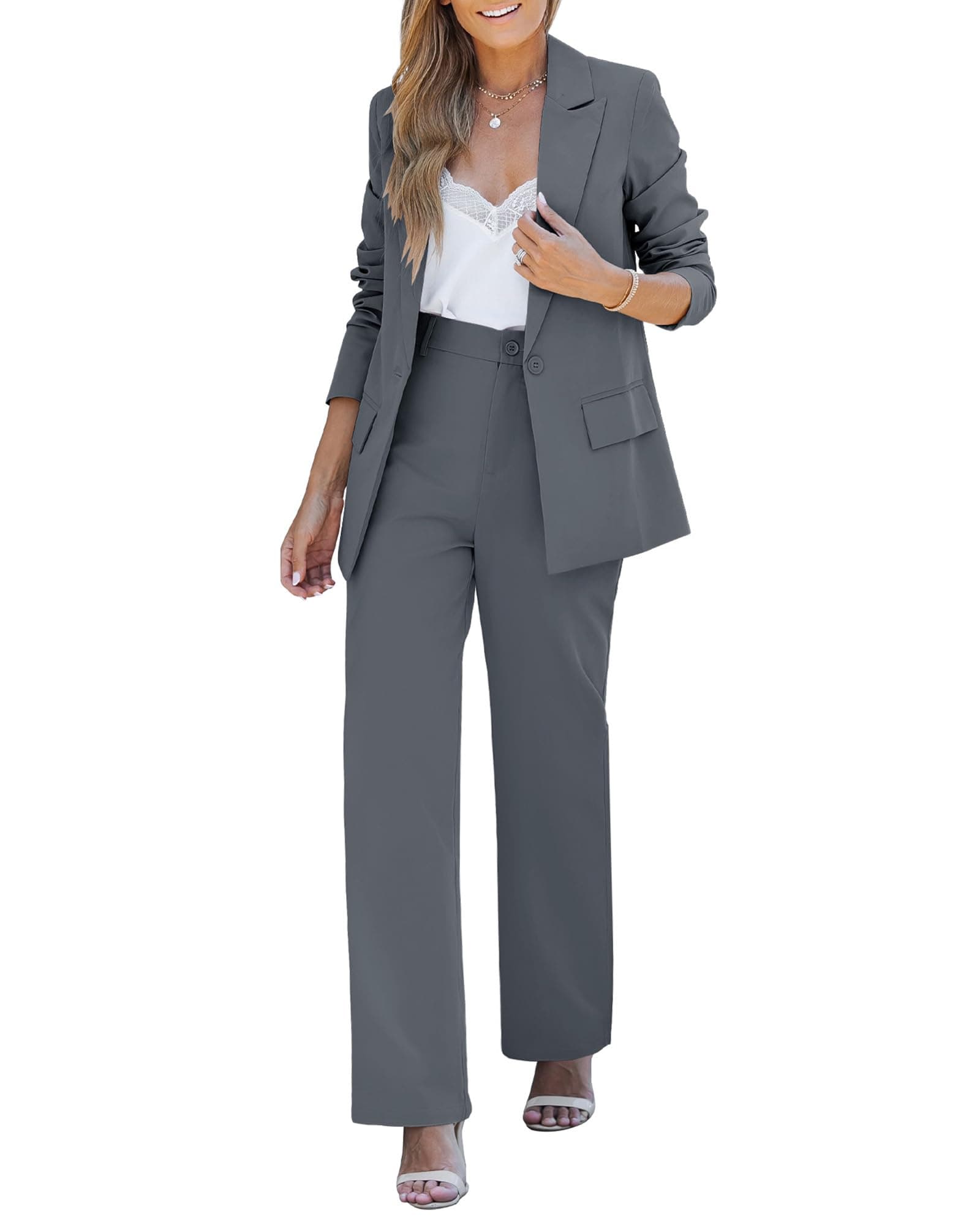 LookbookStore 2 Piece Pant Suits for Women Dressy Blazer High Waisted Pants Sets Business Casual Outfits