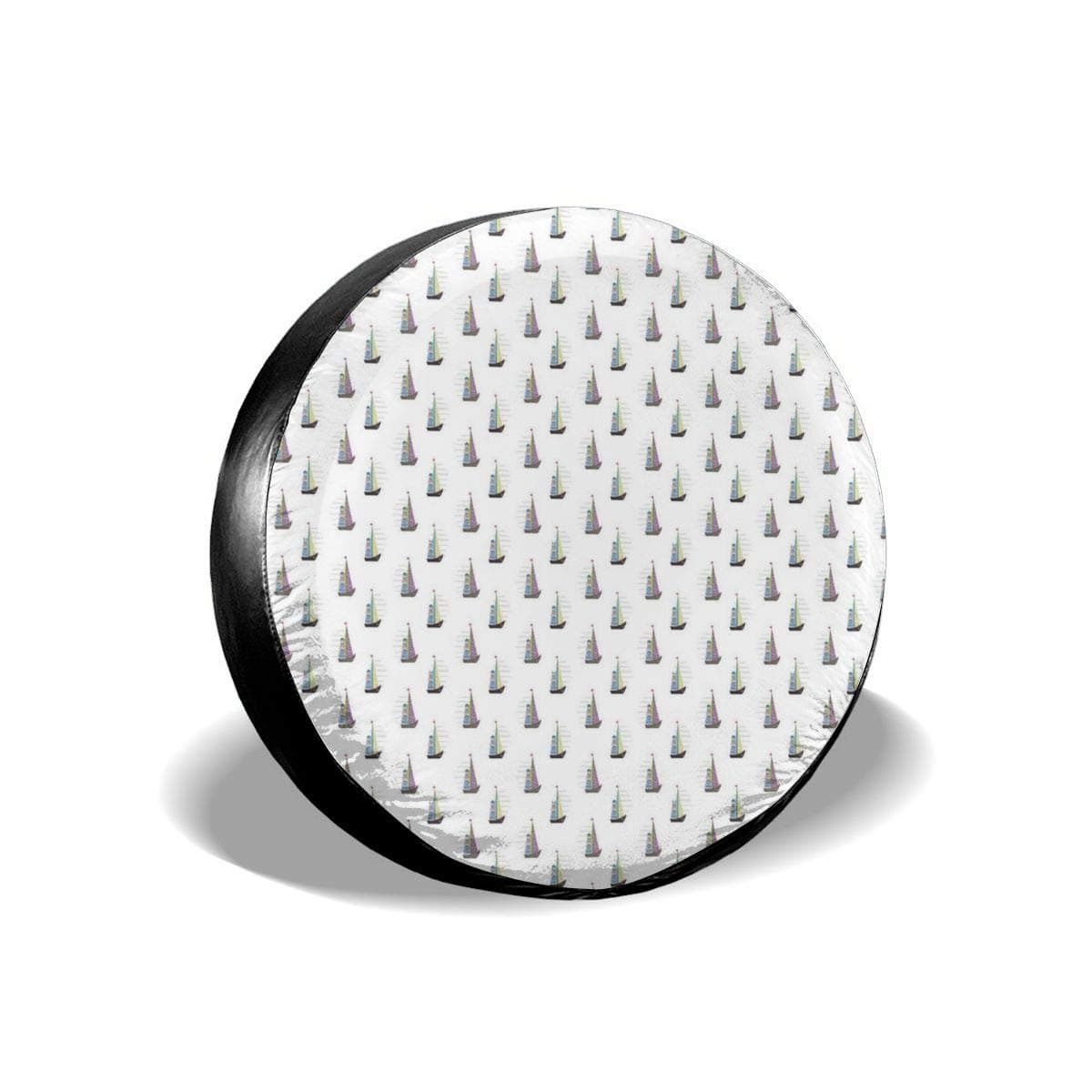 ErwangGo Tire Cover Wheel Covers,Adorable Cute Rhino On Sailboat Rhythmic Doodle,for SUV Truck Camper Travel Trailer Accessories(14,15,16,17 Inch) 14