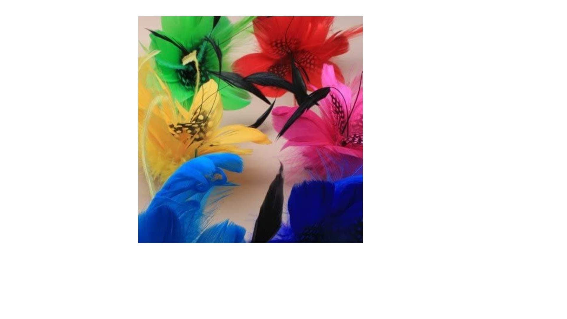 brightly coloured feather fascinator on a beak clip and brooch pin. in blue/red/turq/yellow/green and pink.