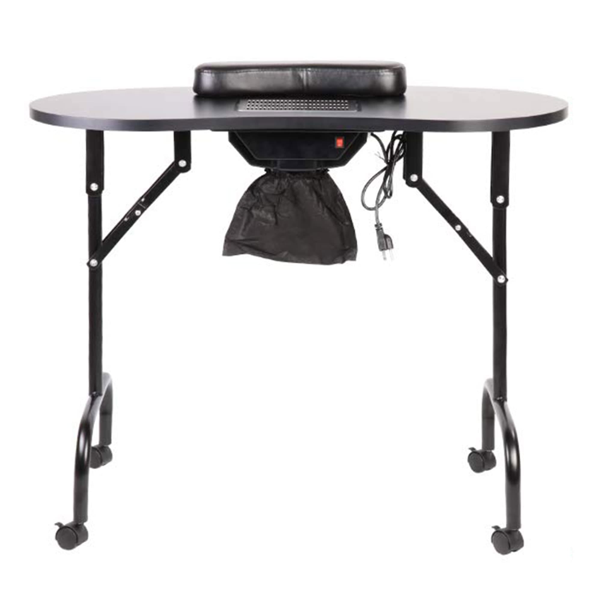 LEIBOU 37-inch Portable Folding Nail Table Large Movable Manicure Table Nail Desk for Beauty Salon with Wide Tabletop Fan Carry Bag 37"x18.9" x29.3" (Black)