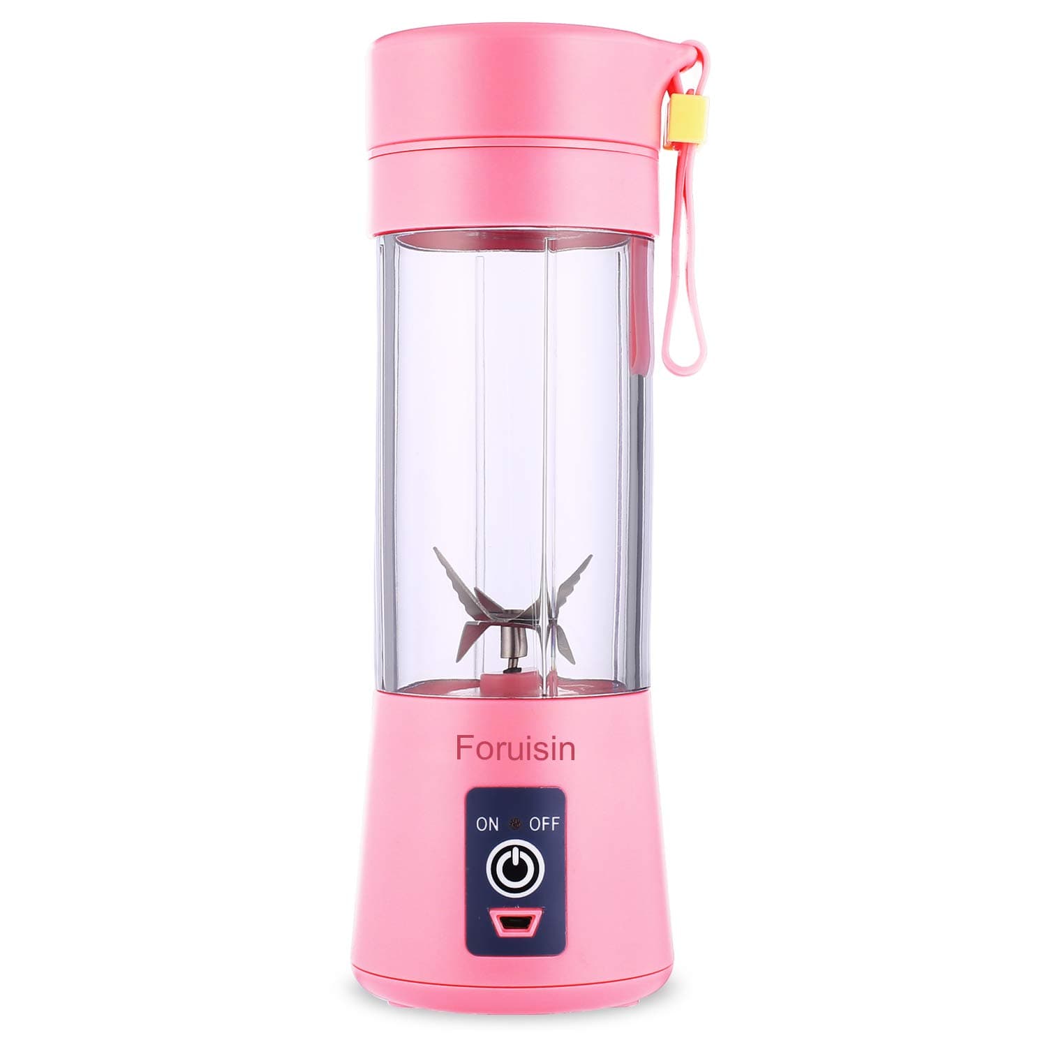Portable blender Personal 6 Blades Juicer Cup Household Fruit Mixer, With Magnetic Secure Switch, USB Charger Cable 380ML (Pink)