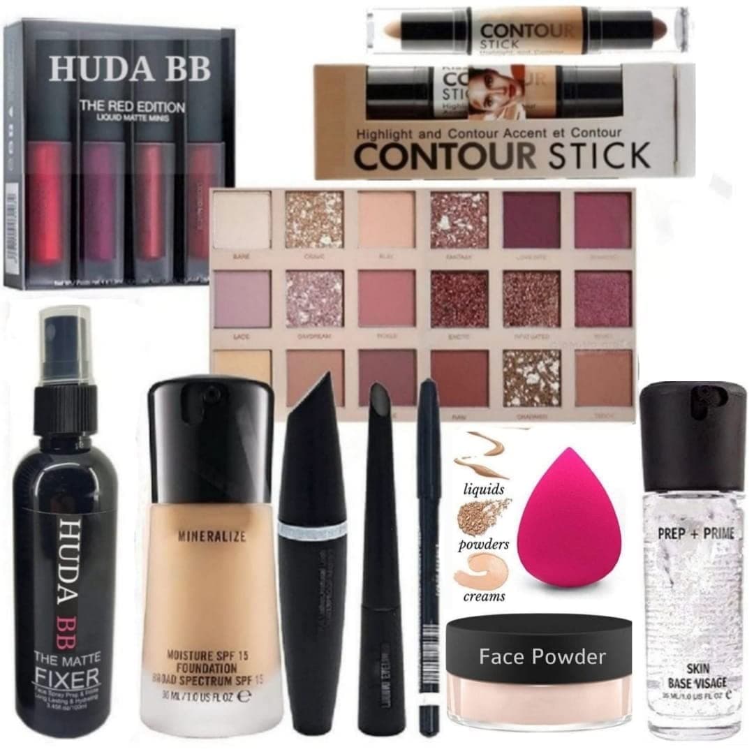 HUDA BB HD Waterproof Makeup Kit Combo For Women & Girls All Products In 1 Kit Set Of 14.