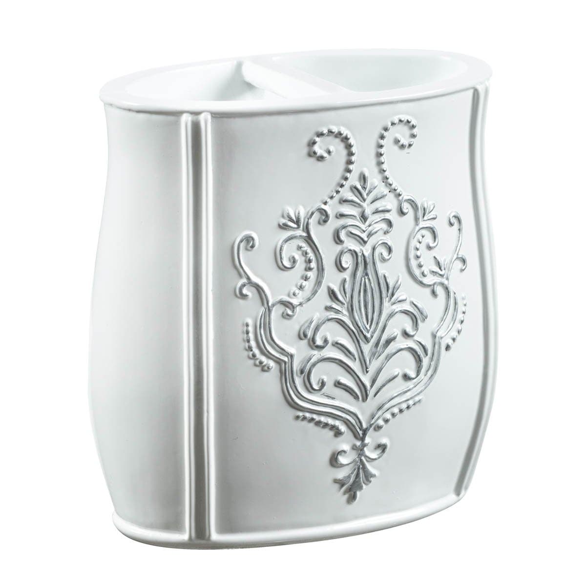 Creative Scents Vintage Toothbrush Holder, 2.25-Inch by 4-Inch by 4.25-Inch, White/Silver