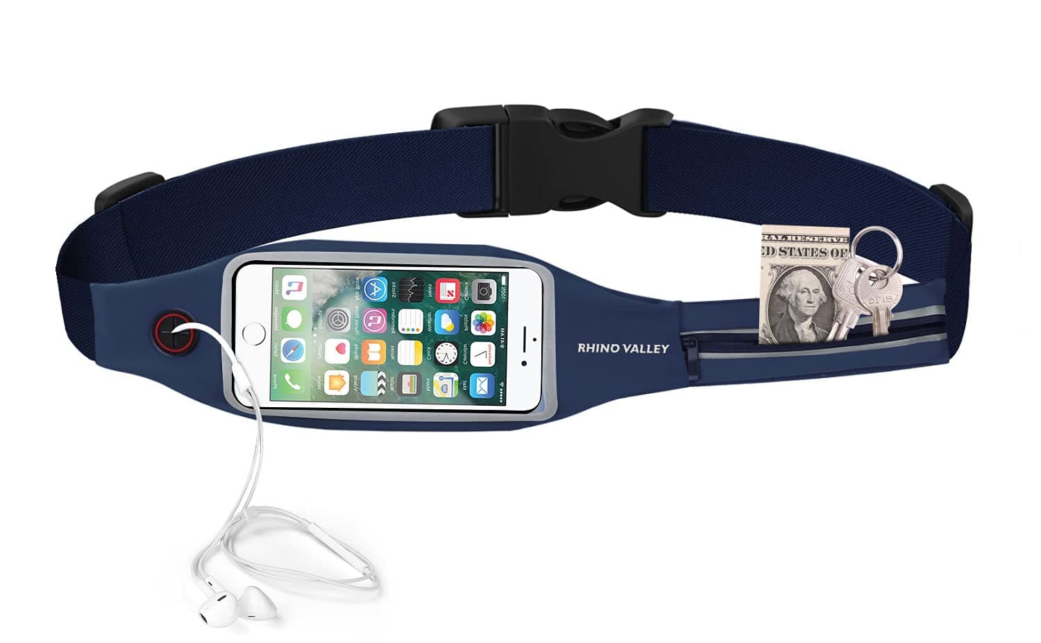 Rhino Valley Running Belt Waist Pack, Sports Fanny Pack Fitness Workout Belt, Dual Pockets with Clear Touch Screen Compatible with iPhone 14/13 mini/iPhone 13/iPhone 13 Pro, iPhone 12/12 Pro,iPhone 11