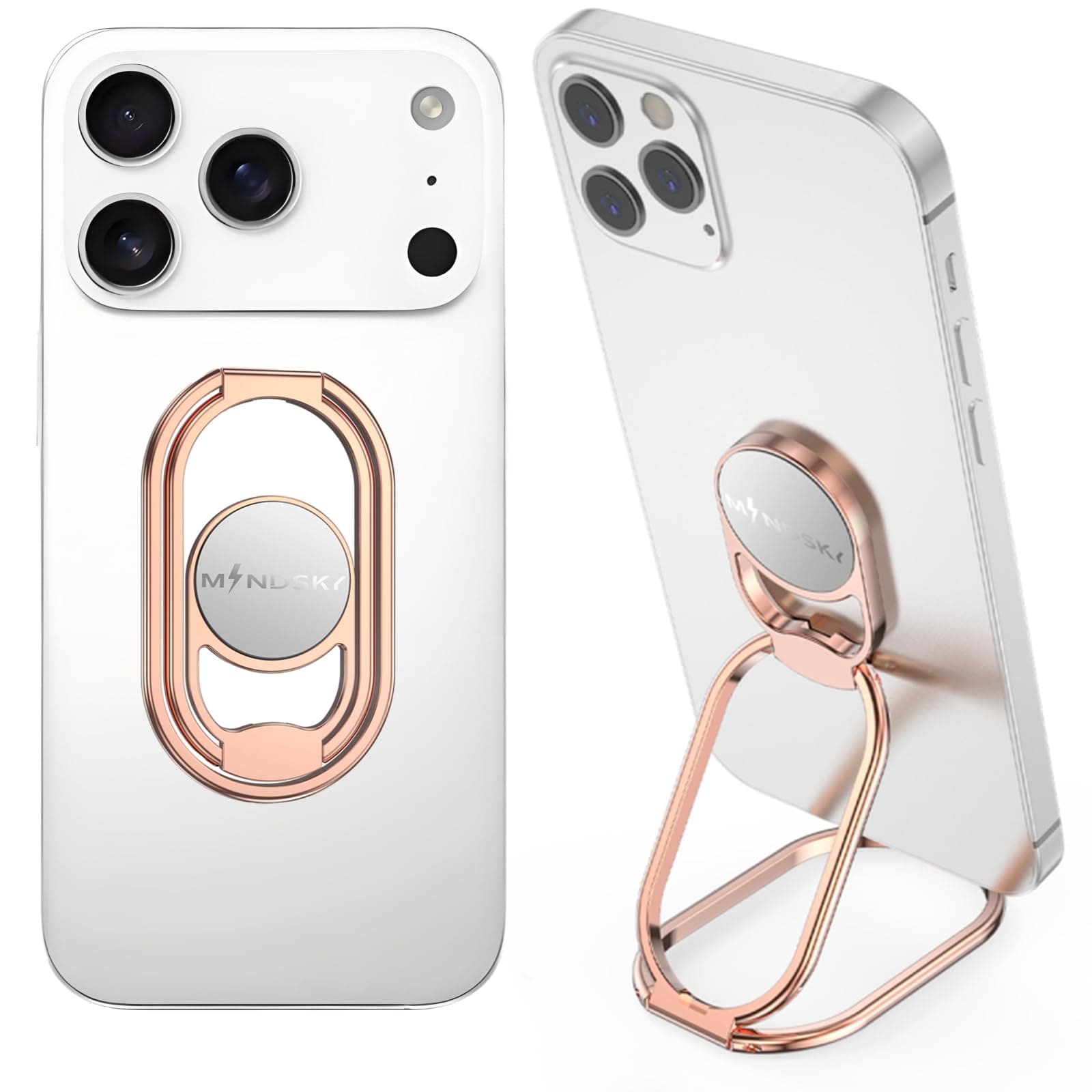 Phone Ring Holder Finger Kickstand 360°Rotation Cellphone Back Grip Foldable Cell Phone Stand for Desk Compatible with iPhone iPad Smartphones Tablets (Hollow Rosegold)