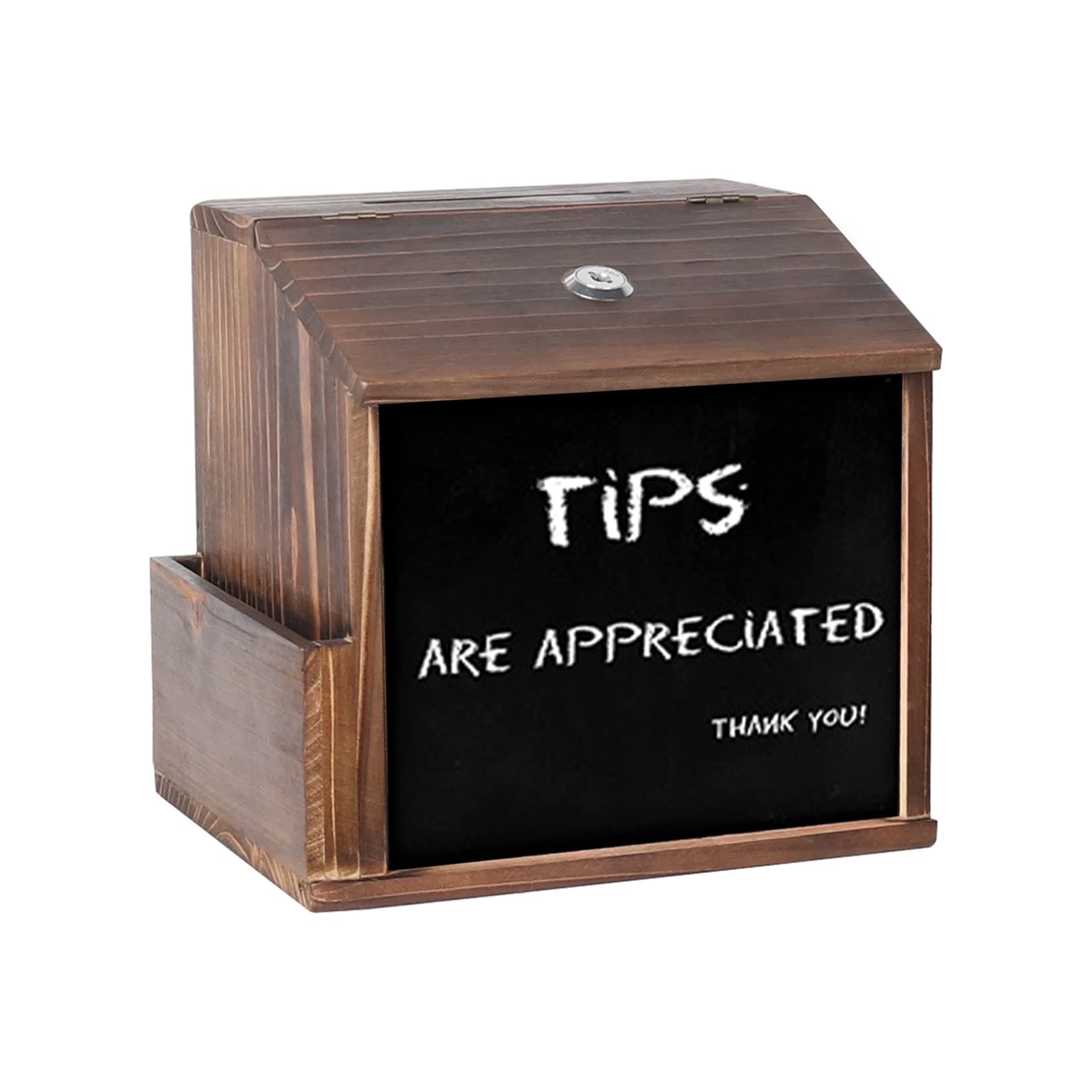 unho Wooden Suggestion Box Lockable: Wall Mounted Ballot with Pocket Drop Multi-Purpose Donation for Mount and Tabletop Use Voting Blackboard 21x16.5x20cm XL (JJ-ZG716) Dark BrownThe Forest Stewardship Council