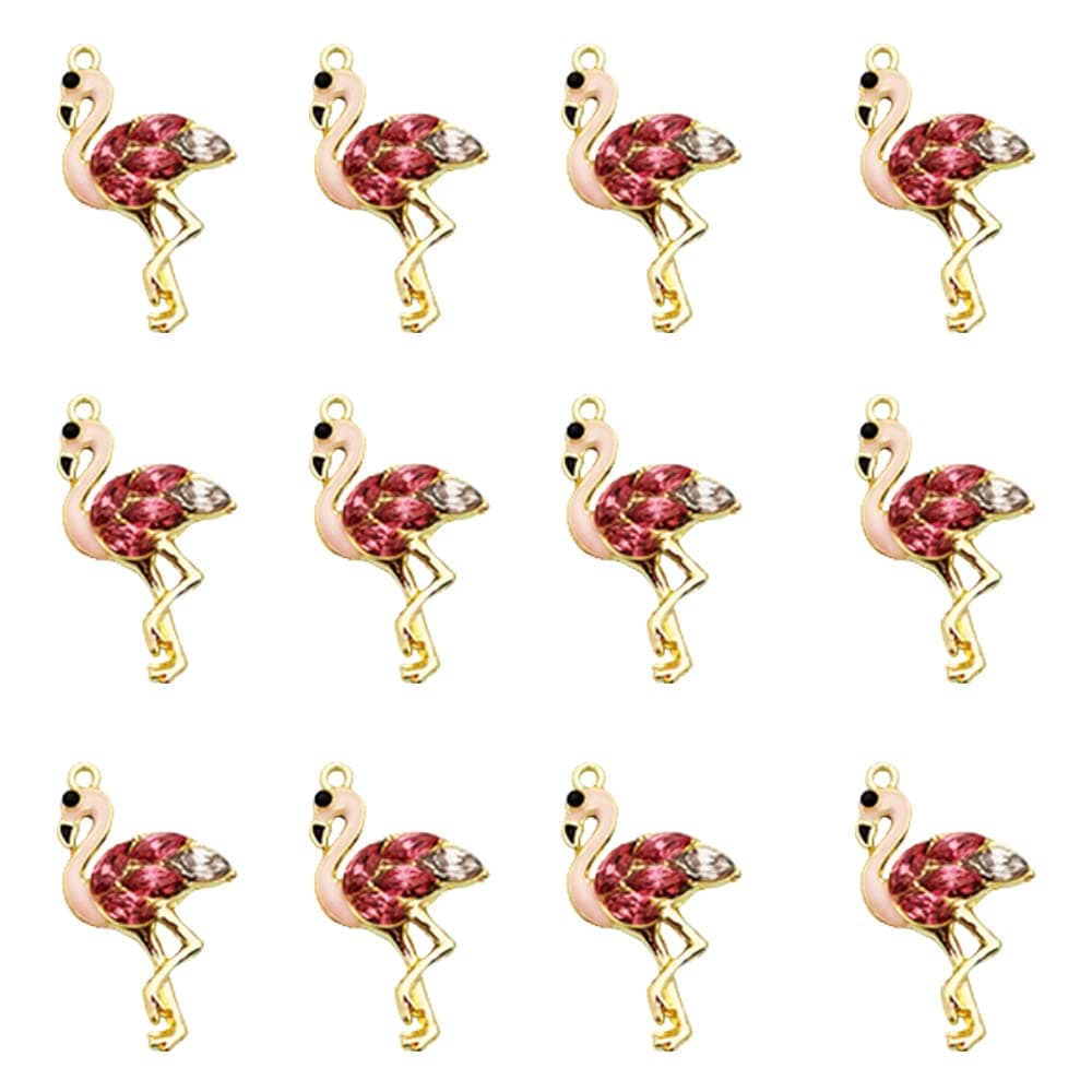 GTONEE 12PCS Rhinestone Flamingo Charms Enamel Alloy Rose Hot Birds Pendants Cute Animal Charms Flamingo Pendants Charms for Earrings Necklace Bracelet Keychain Totes Backpack Jewelry Making DIY Craft