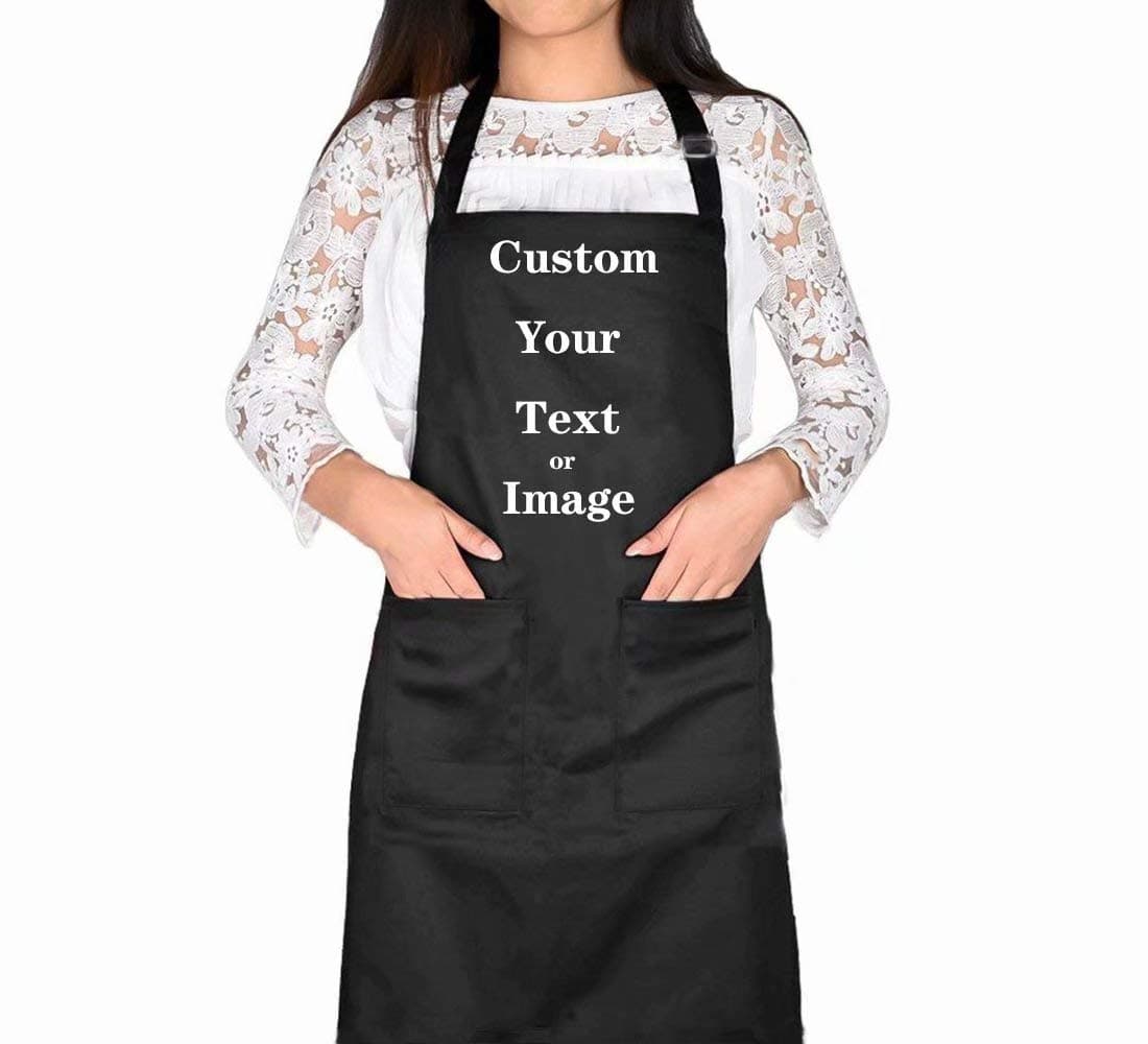 GreenDIY Personalized Apron, Add Your Name-Image-Text, Kitchen Adjustable Apron with Pockets, Customized Home Kitchen Apron for Women/Men/Chef, Durable Neck Strap